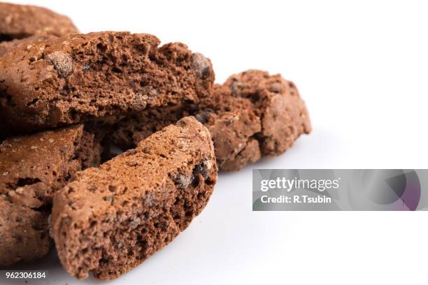 cantucci with chocolate pieces isolated on white background - cookie crumble stock pictures, royalty-free photos & images