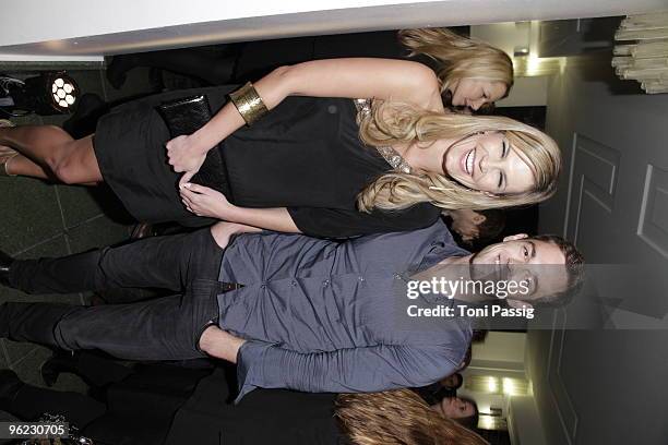 Presenter Verena Wriedt and partner model Marcus Zierke arrives at the Michalsky Style Night during the Mercedes-Benz Fashion Week Berlin...