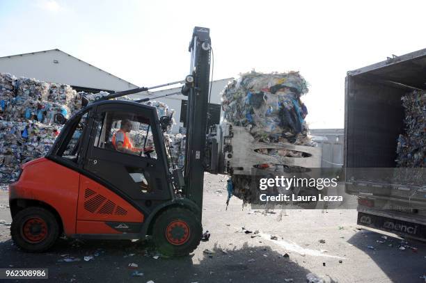 View of bales ready for recycling including the plastic waste collected by the fishermen during the operations of 'Arcipelago Pulito' project in the...