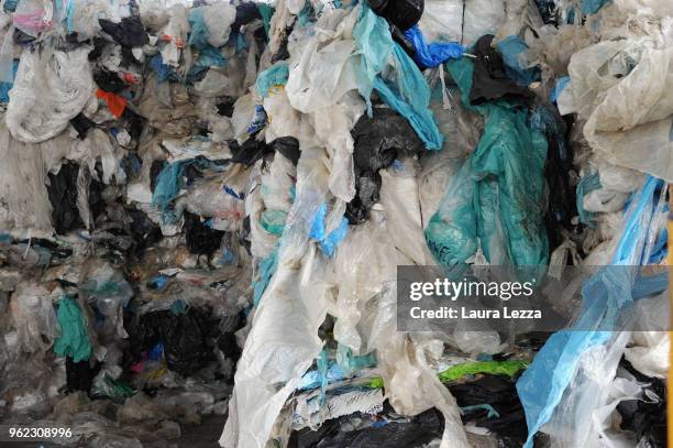 View of bales of plastic film ready to be recycled including the plastic waste collected by the fishermen during the operations of 'Arcipelago...