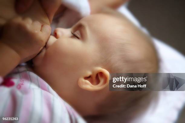 baby girl nursing breastfeeding from mother - feet sucking stock pictures, royalty-free photos & images