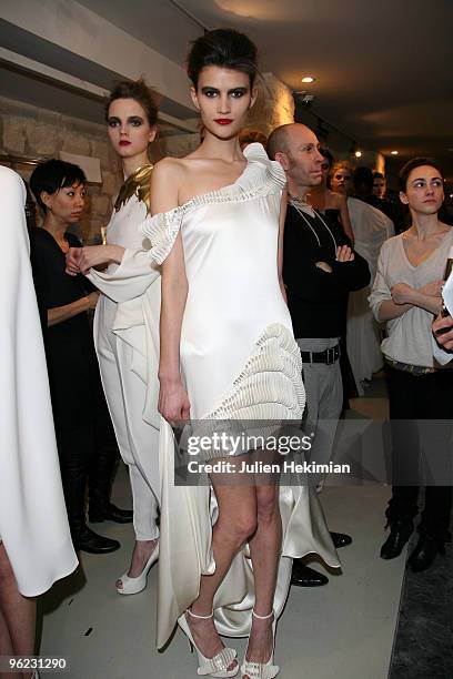 Models pose backstage during the Stephane Rolland Haute Couture show as part of the Paris Fashion Week S/S 2010at Cite de l'Architecture et du...