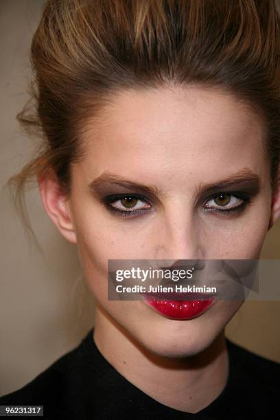 Model poses backstage during the Stephane Rolland Haute Couture show as part of the Paris Fashion Week S/S 2010at Cite de l'Architecture et du...