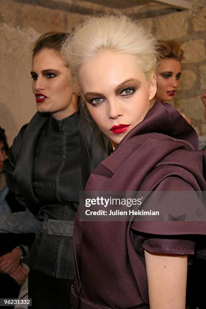 Model poses backstage during the Stephane Rolland Haute Couture show as part of the Paris Fashion Week S/S 2010at Cite de l'Architecture et du...