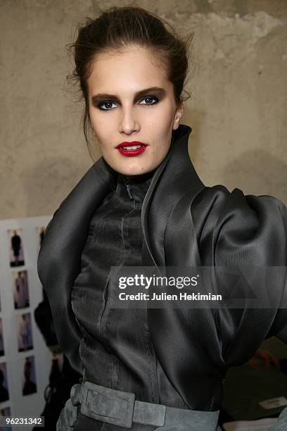 Model poses backstage during the Stephane Rolland Haute Couture show as part of the Paris Fashion Week S/S 2010at Cite de l'Architecture et du...