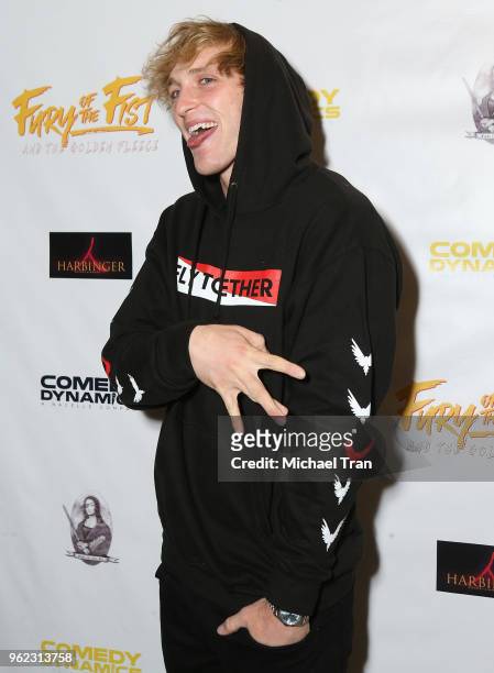 Logan Paul attends the Los Angeles premiere of Comedy Dynamics' "The Fury Of The Fist And The Golden Fleece" held at Laemmle's Music Hall 3 on May...