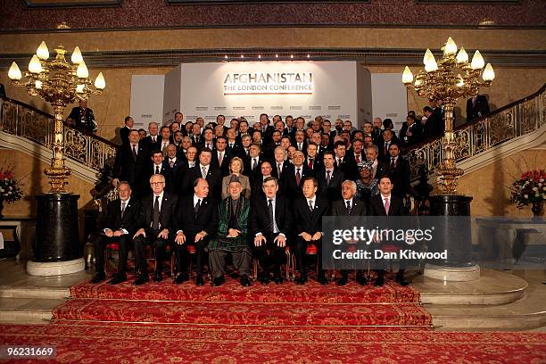 Delegates including British Prime Minister Gordon Brown , Afghan President Hamid Karzai , US Secretary of State Hillary Clinton and UN Secretary...