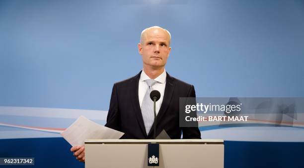 Dutch Foreign Minister Stef Blok addresses a press conference on the downing of Malaysia Airlines flight MH17 in The Hague, The Netherlands, on May...