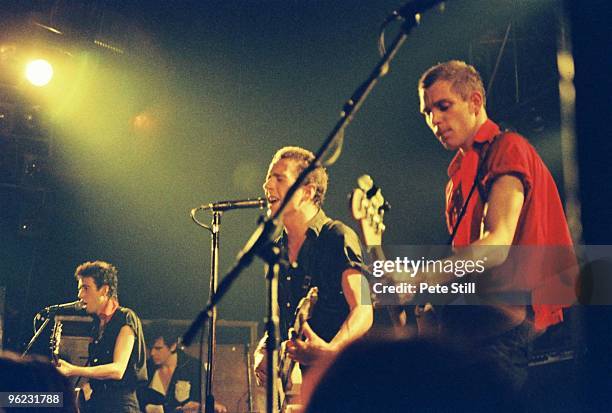 Mick Jones, Joe Strummer and Paul Simonon of The Clash perform on stage at Hammersmith Palais on June 16th, 1980 in London, United Kingdom.