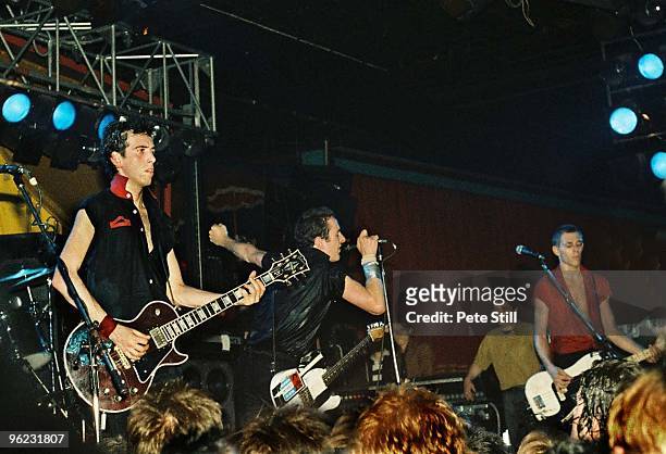 Mick Jones, Joe Strummer and Paul Simonon of The Clash perform on stage at Hammersmith Palais on June 16th, 1980 in London, United Kingdom.