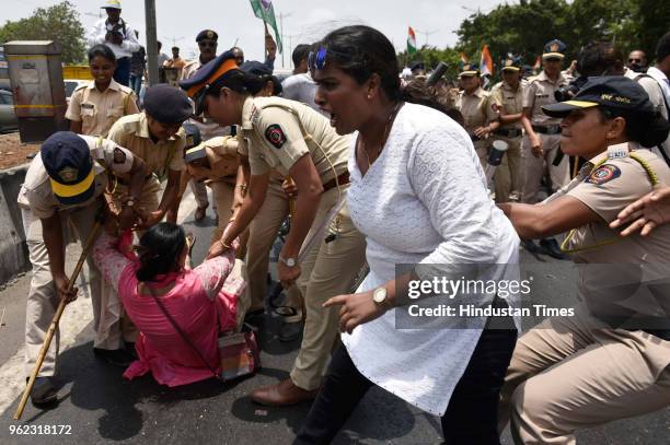 Mumbai Congress protest against rising prices of petrol and diesel at Kalina Highway, on May 24, 2018 in Mumbai, India. During the protest, Congress...