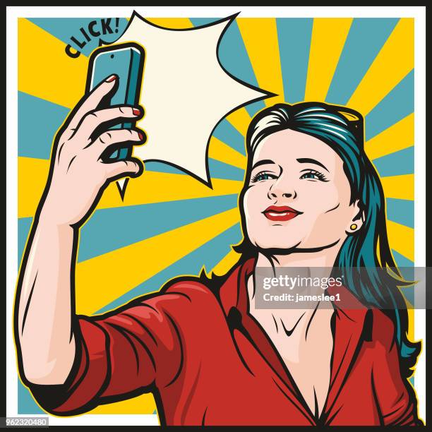 stockillustraties, clipart, cartoons en iconen met selfie meisje - puckering