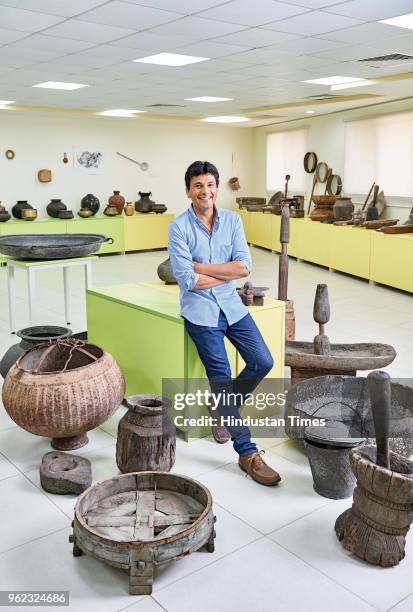 Indian chef Vikas Khanna poses during an exclusive interview with HT Brunch-Hindustan Times, at The Museum of Culinary Arts, on April 6, 2018 in...