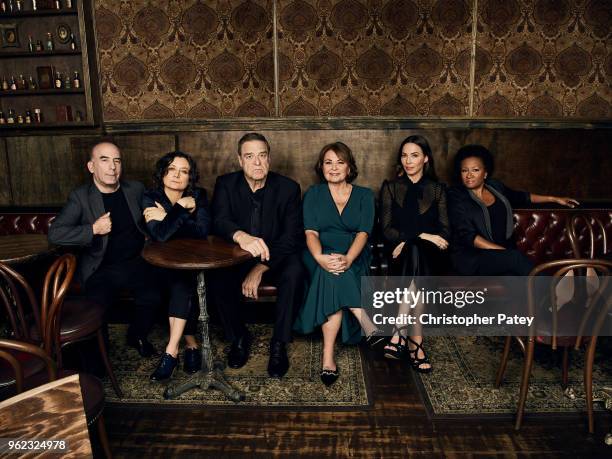 The cast Roseanne from left to right: producer Bruce Helfrod, actors Sara Gilbert, John Goodman, Roseanne Barr, Whitney Cummings and Wanda Sykes are...