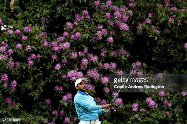 Chawrasia tees off on the seventeenth during day two of the BMW PGA Championship at Wentworth on May 25, 2018 in Virginia Water, England.