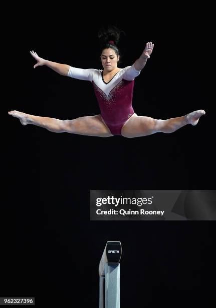 Georgia Godwin of Queensland competes on the Beam during the 2018 Australian Gymnastics Championships at Hisense Arena on May 25, 2018 in Melbourne,...