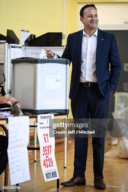 The Taoiseach, Leo Varadkar, casts his vote in Irelands abortion referendum at Scoil Thomas Lodge polling station on May 25, 2018 in Dublin, Ireland....