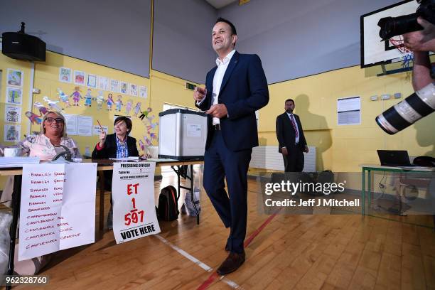 The Taoiseach, Leo Varadkar, casts his vote in Irelands abortion referendum at Scoil Thomas Lodge polling station on May 25, 2018 in Dublin, Ireland....