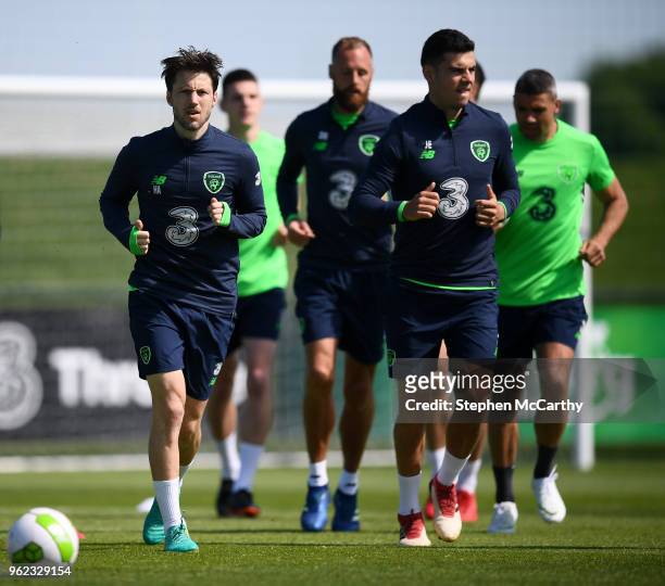 Dublin , Ireland - 25 May 2018; Harry Arter, left, and John Egan during a Republic of Ireland squad training session at the FAI National Training...