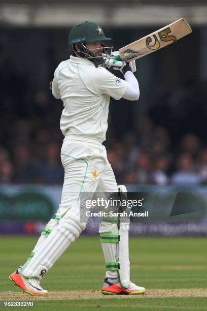 Azhar Ali of Pakistan hits out on day 2 of the First NatWest Test match between England and Pakistan at Lord's Cricket Ground on May 25, 2018 in...