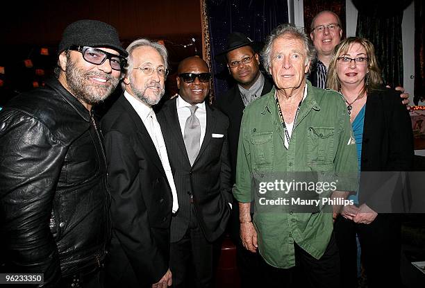 Daniel Lanois, president of the Recording Academy Neil Portnow, L.A. Reid, Jimmy Jam, Chris Blackwell, guest and Maureen Droney attend the "Catch a...