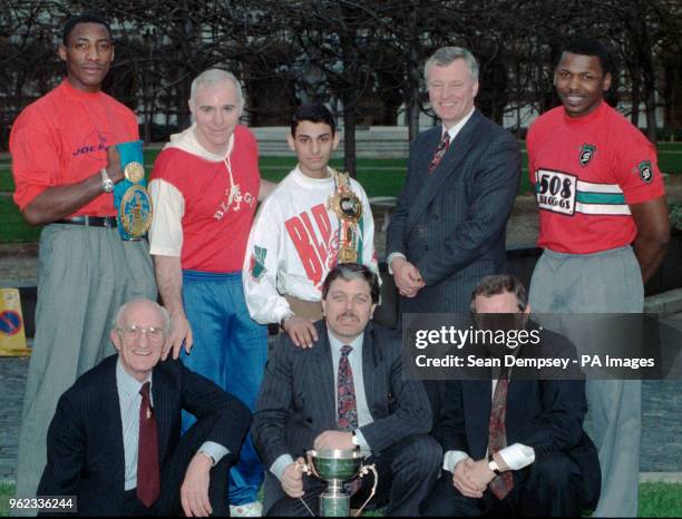 The All-Party Boxing Group of the House of Commons with British boxers and promoters outside Parliament, where they helped launch the professional...