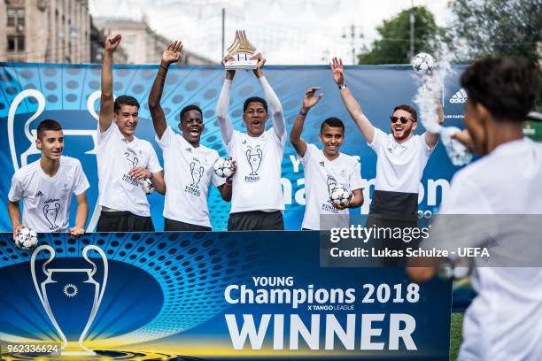 Players of France celebrate their win of the adidas Young Champions Tournament at the Champions Festival ahead of the UEFA Champions League final...