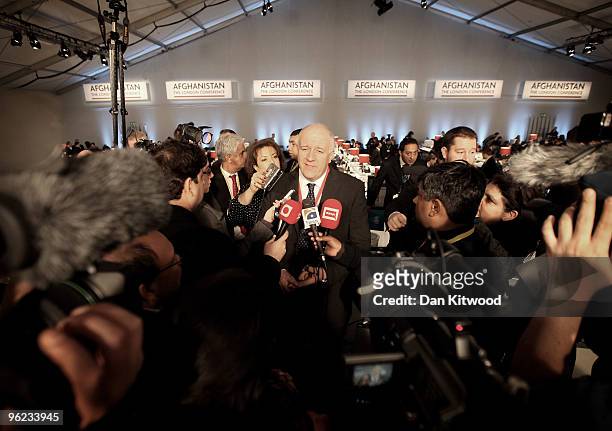 Armed forces minister Bill Rammell is interviewed at the Afghanistan London Conference at Lancaster House on January 28, 2010 in London, England....