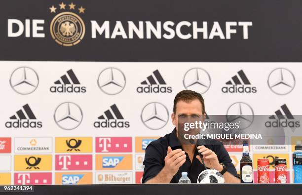 Germany's national football team manager Oliver Bierhoff addresses a press conference at the Rungghof training center in Girlan, close to Bolzano,...