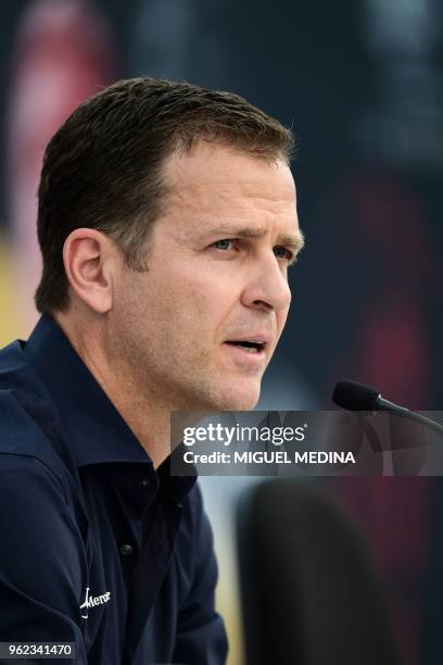 Germany's national football team manager Oliver Bierhoff addresses a press conference at the Rungghof training center in Girlan, close to Bolzano,...