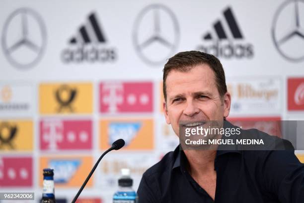 Germany's national football team manager Oliver Bierhoff addresses a press conference at the Rungghof training center in Girlan, close to Bolzano,...