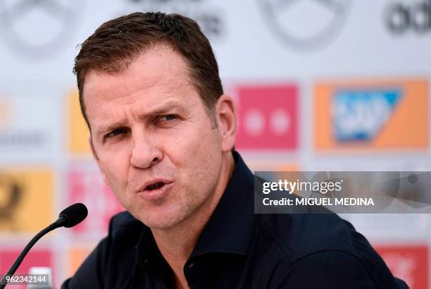 Germany's national football team manager Oliver Bierhoff addresses a press conference at the Rungghof training center in Girlan, close to Bolzano,...