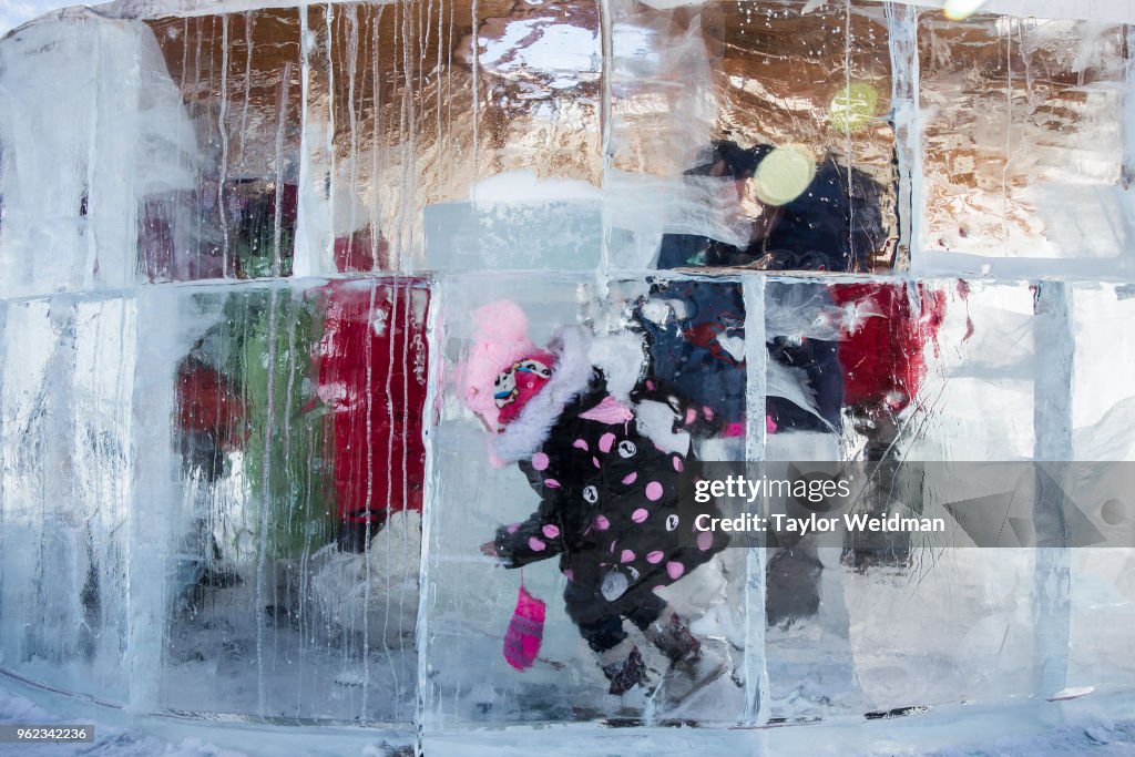 A young girl plays in an ice ger at the Lake Khovsgol Ice...