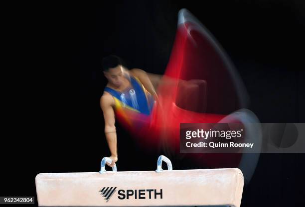 Christopher Remkes of South Australia competes on the Pommel Horse during the 2018 Australian Gymnastics Championships at Hisense Arena on May 25,...