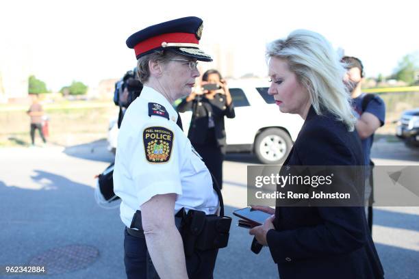 Toronto-Missy bomb blast. Mississauga Mayor Bonnie Crombie and Peel Police chief Jennifer Evans members before they address media at the site of and...