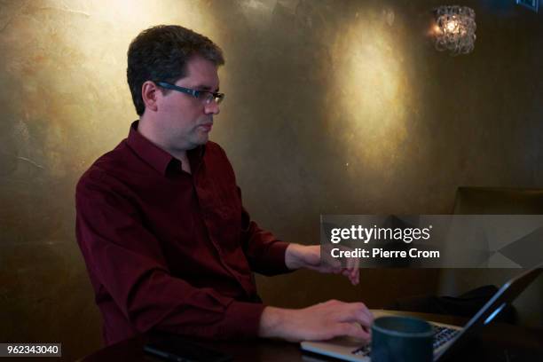 Eliot Higgins from the citizen journalist's organisation Bellingcat is portrayed prior to a press conference in the Circus Theater about suspects...