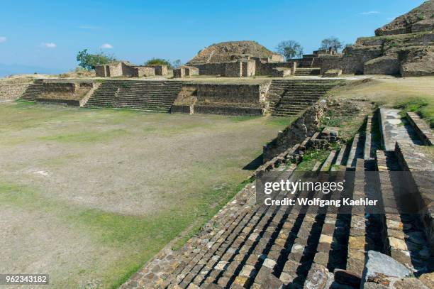 The three meter-deep Sunken Patio, or Patio Hundido, on the North Platform of Monte Alban , a large pre-Columbian archaeological site in the Valley...