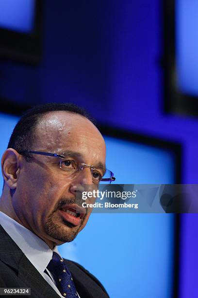 Khalid al-Falih, president and chief executive officer of Saudi Arabian Oil Co., speaks at a panel discussion on day two of the 2010 World Economic...