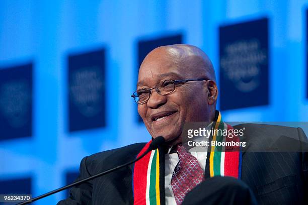 Jacob Zuma, president of South Africa, speaks at a plenary session on the future of Africa on day two of the 2010 World Economic Forum annual meeting...