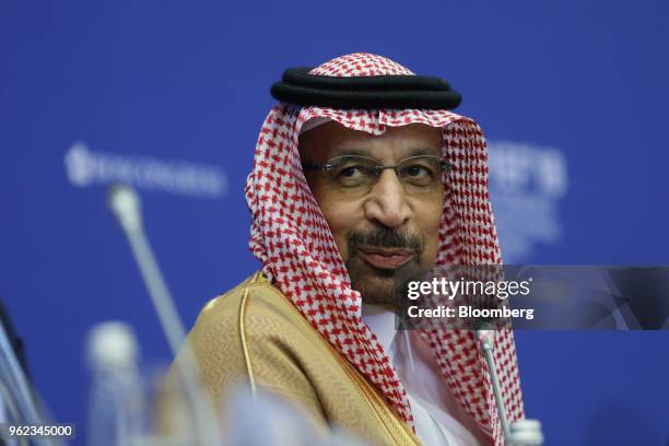 Khalid al-Falih, Saudi Arabia's energy minister, looks on during a panel debate at the St. Petersburg International Economic Forum in St. Petersburg,...