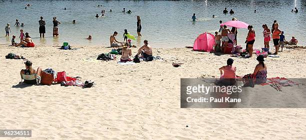 Beach goers get some relief from the heat at Hillarys Boat Harbour as Perth moves closer to suffering the longest drought on record, with today...