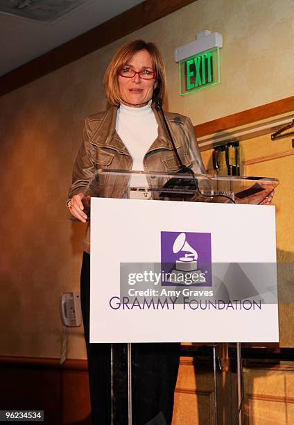 Kristen Madsen speaks at the GRAMMY In the Schools Live! event at Smashbox West Hollywood on January 27, 2010 in West Hollywood, California.