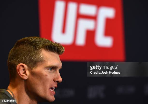 Stephen Thompson interacts with media during the UFC Ultimate Media Day at BT Convention Centre on May 25, 2018 in Liverpool, England.