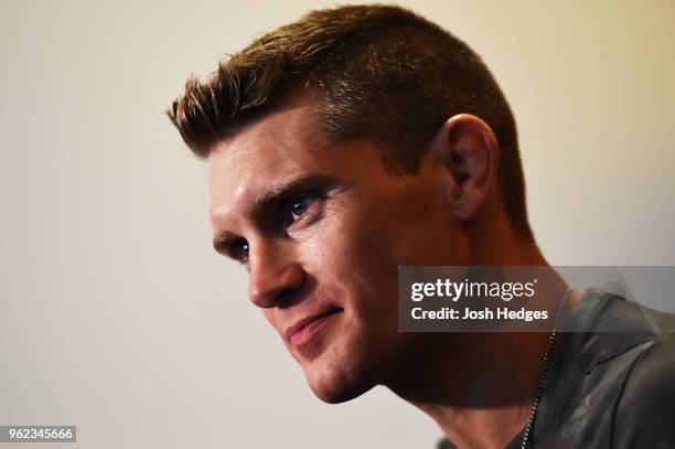 Stephen Thompson interacts with media during the UFC Ultimate Media Day at BT Convention Centre on May 25, 2018 in Liverpool, England.