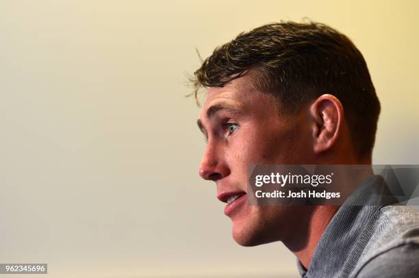 Darren Till of England interacts with media during the UFC Ultimate Media Day at BT Convention Centre on May 25, 2018 in Liverpool, England.