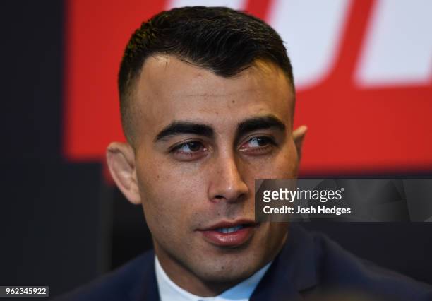 Makwan Amirkhani of Kurdistan interacts with media during the UFC Ultimate Media Day at BT Convention Centre on May 25, 2018 in Liverpool, England.