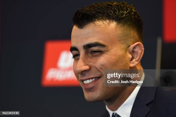 Makwan Amirkhani of Kurdistan interacts with media during the UFC Ultimate Media Day at BT Convention Centre on May 25, 2018 in Liverpool, England.