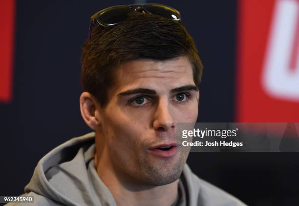 Craig White of England interacts with media during the UFC Ultimate Media Day at BT Convention Centre on May 25, 2018 in Liverpool, England.