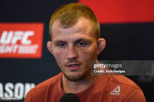 Jason Knight interacts with media during the UFC Ultimate Media Day at BT Convention Centre on May 25, 2018 in Liverpool, England.