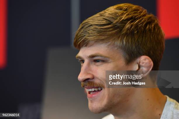 Arnold Allen of England interacts with media during the UFC Ultimate Media Day at BT Convention Centre on May 25, 2018 in Liverpool, England.